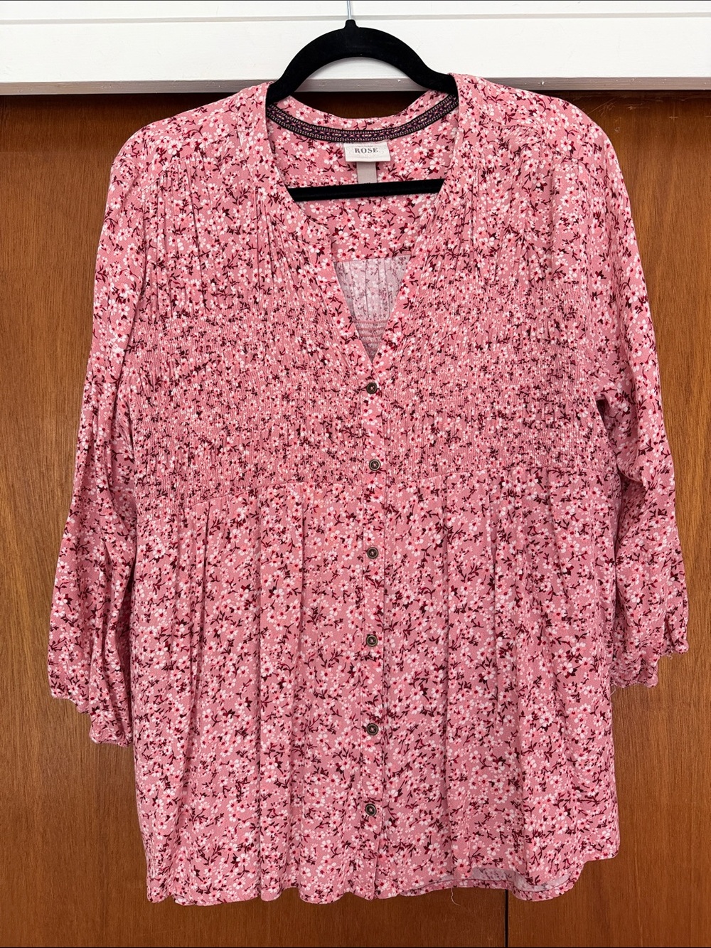 Knox Rose Pink Floral Button-Front Blouse